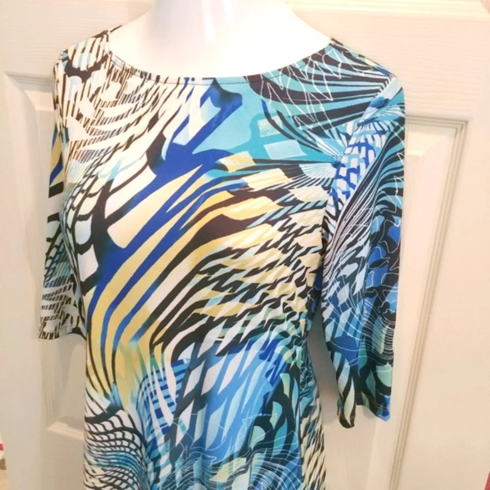 LBISSE 3/4sleeves blue stained glass Zebra-esque print stretchy Y2K dress Size M